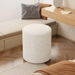 Hezel Modern Round Ottoman with Soft Padded Seat, Multifunctional Vanity Chairs for Makeup, Upholstered Footrest Stool Ottoman Foot Stool for Living Room, Bedroom (white)