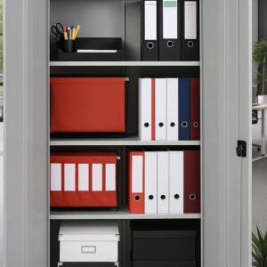 Kustom Deco Steel Office Cupboard – Metal Storage Cabinet with 3 Adjustable Shelves & 4 Compartments – Full Swing Doors with Welded Hinges – Grey, 183 x 91.4 x 47.5 cm