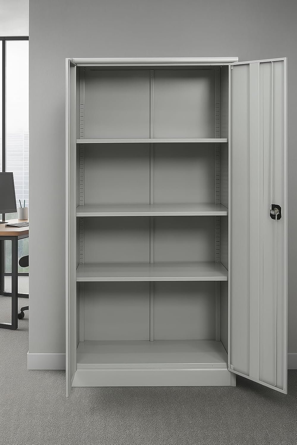 Kustom Deco Steel Office Cupboard – Metal Storage Cabinet with 3 Adjustable Shelves & 4 Compartments – Full Swing Doors with Welded Hinges – Grey, 183 x 91.4 x 47.5 cm - Image 2