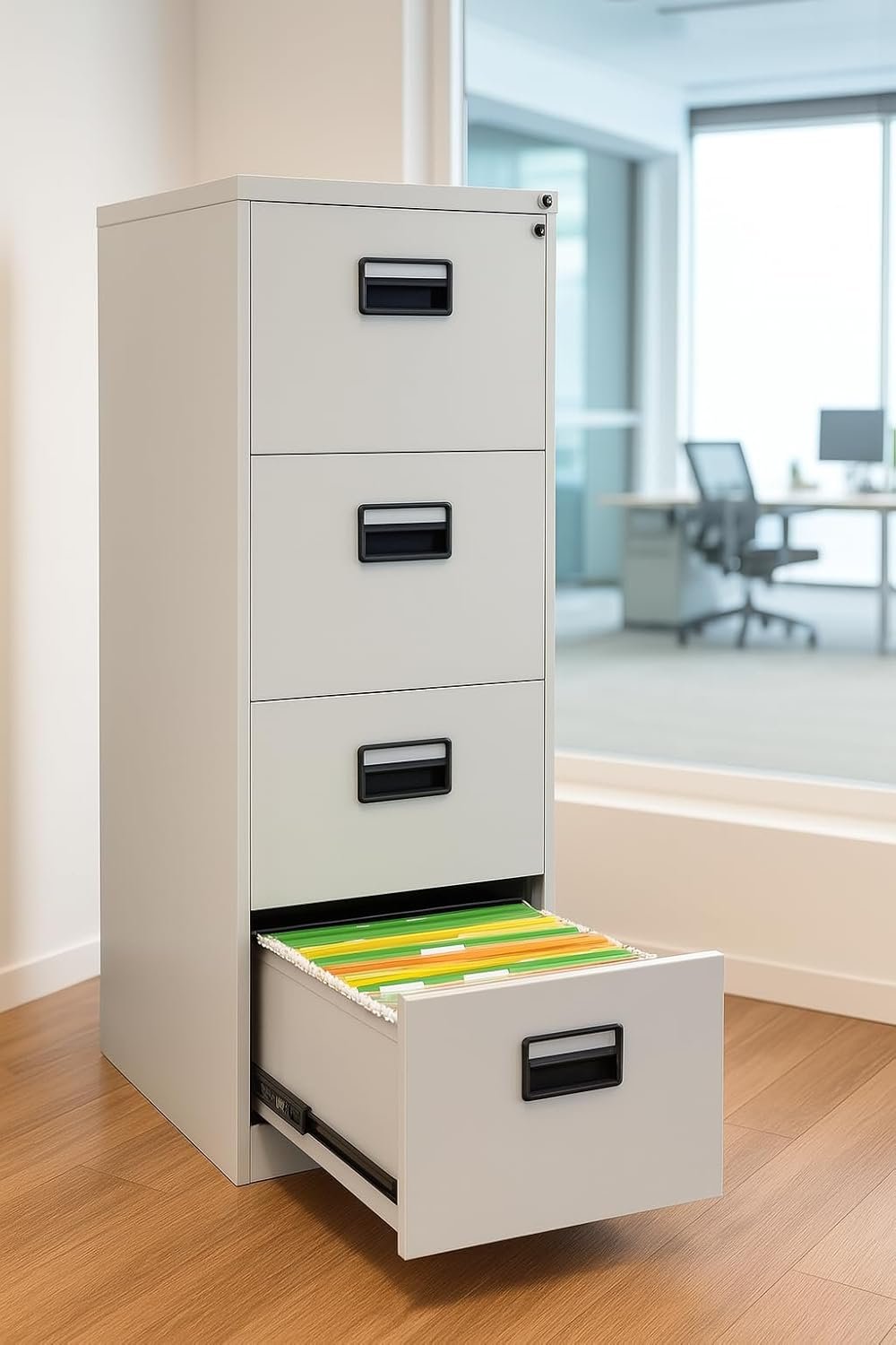 Kustom Deco 4-Drawer Vertical Filing Cabinet – Metal Office File Storage Cabinet – Lockable Grey Steel Organizer for A4 & Legal Documents – 133 x 62 x 45 cm