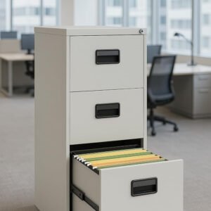 Kustom Deco 3-Drawer Vertical Filing Cabinet – Metal Office File Storage Cabinet – Lockable Grey Steel Organizer for A4 & Legal Documents – 103 x 62 x 45 cm