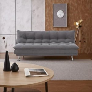 Kustom Deco 3-Seater Sofa Cum Bed – Modern Grey Fabric Sleeper Sofa for Living Room – Convertible Sleeping Couch – Space-Saving Design