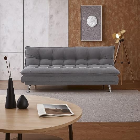 Kustom Deco 3-Seater Sofa Cum Bed – Modern Grey Fabric Sleeper Sofa for Living Room – Convertible Sleeping Couch – Space-Saving Design