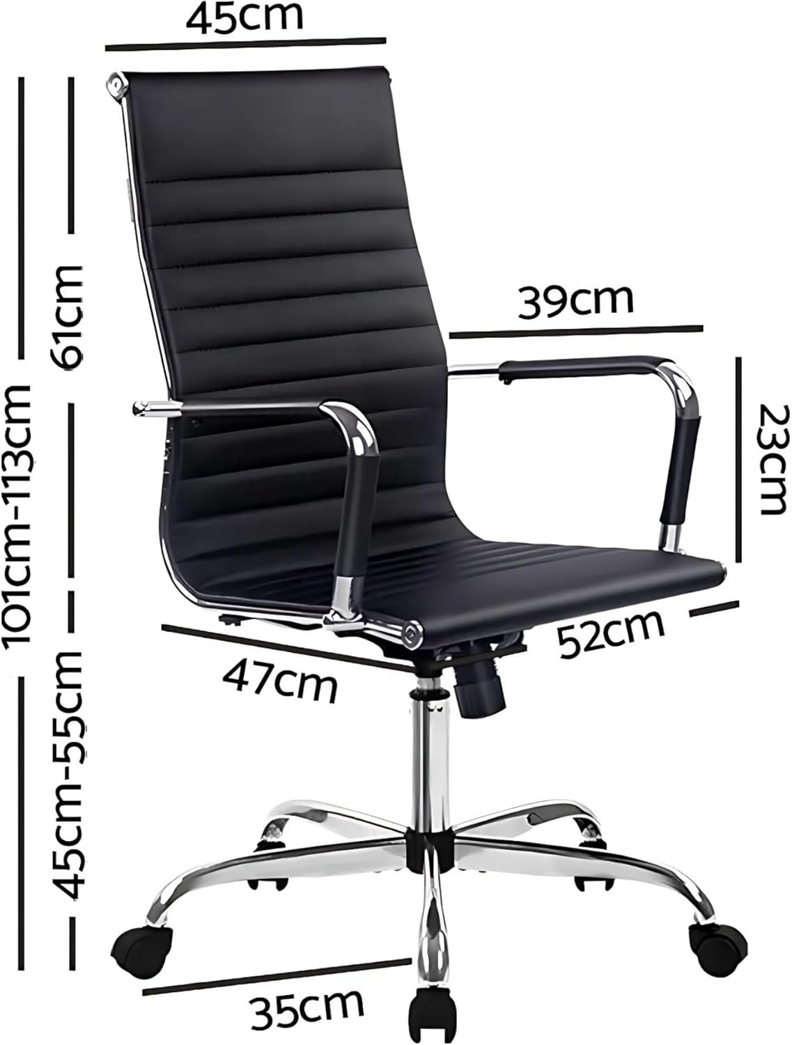 Cushioned Office Chair | Soft Upholstery Mid Century Swivel Desk Chair Black Adjustable Executive Mid Back Task Chair with Arms and Lumbar Support - Image 3