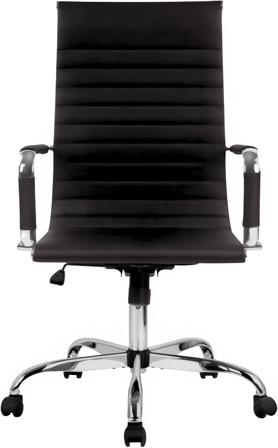 Cushioned Office Chair | Soft Upholstery Mid Century Swivel Desk Chair Black Adjustable Executive Mid Back Task Chair with Arms and Lumbar Support - Image 4