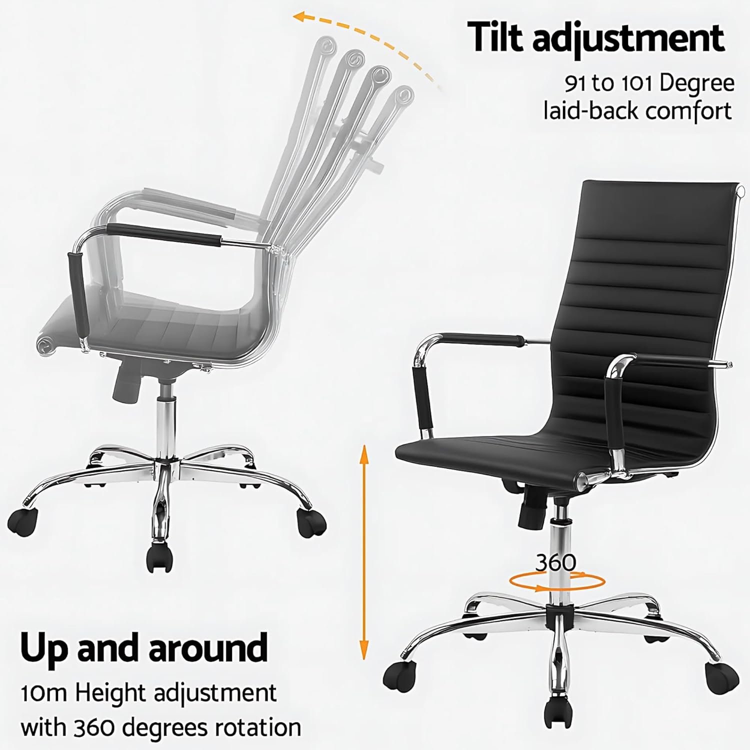 Cushioned Office Chair | Soft Upholstery Mid Century Swivel Desk Chair Black Adjustable Executive Mid Back Task Chair with Arms and Lumbar Support - Image 6