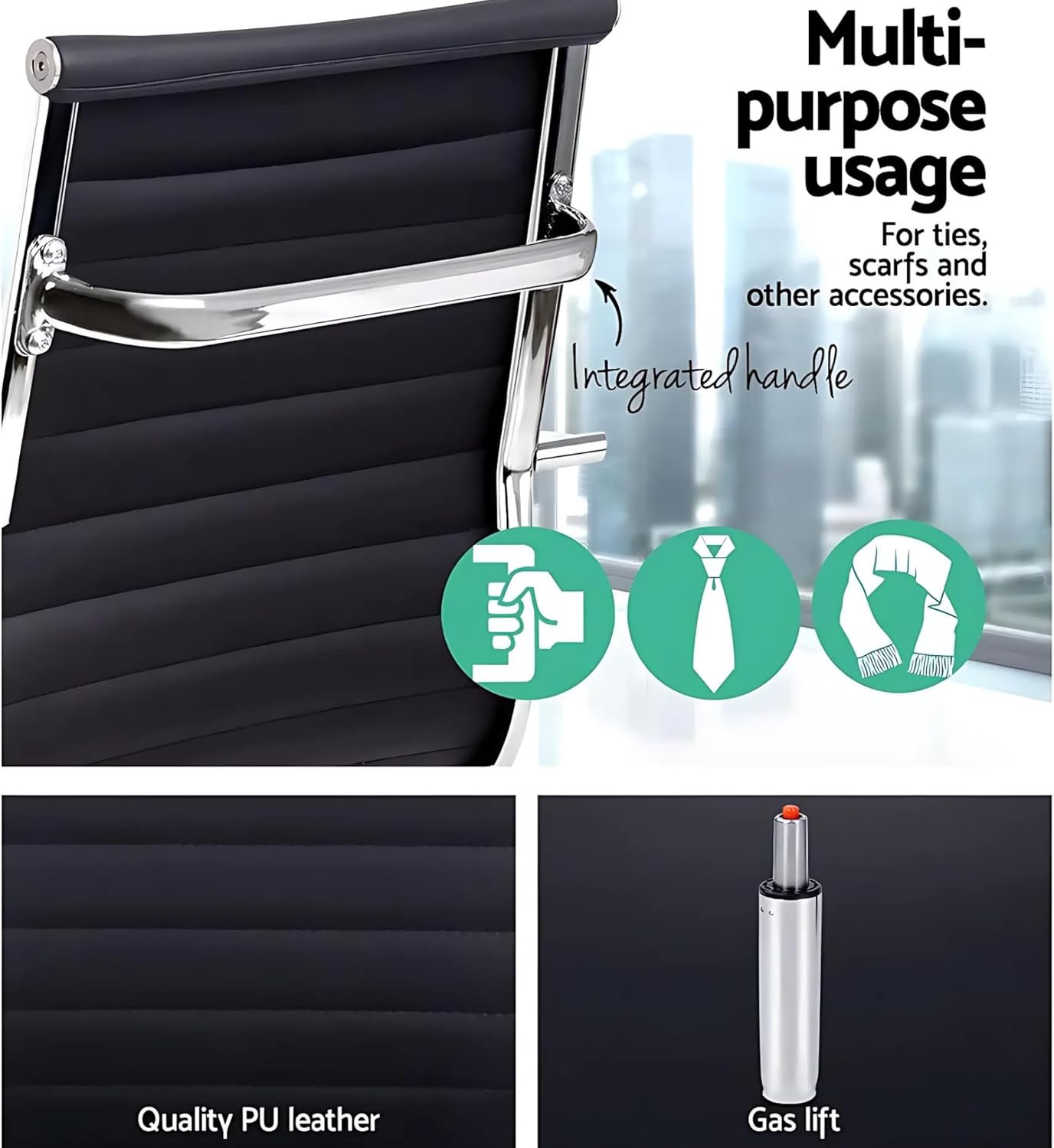 Cushioned Office Chair | Soft Upholstery Mid Century Swivel Desk Chair Black Adjustable Executive Mid Back Task Chair with Arms and Lumbar Support - Image 7