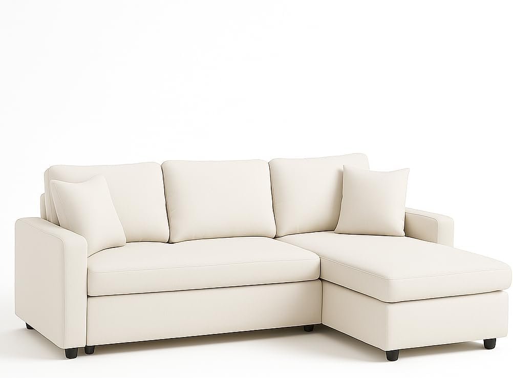 Hunter 3-Seater L-Shaped Sofa Cum Bed with Storage | Convertible Fabric Corner Couch for Living Room Furniture | Cushion Back | Track Arms & Metal Frame | Blue (White)