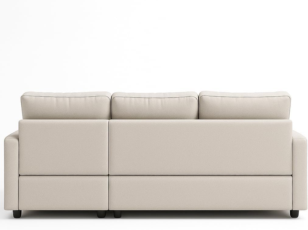 Hunter 3-Seater L-Shaped Sofa Cum Bed with Storage | Convertible Fabric Corner Couch for Living Room Furniture | Cushion Back | Track Arms & Metal Frame | Blue (White) - Image 4