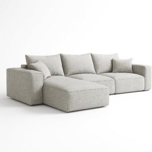 KUSTOMDECO 3 Seater L-Shaped Sectional Sofa with Cushions | Comfortable Living Room Furniture | Balcony furniture Sofa with Pillows | Modern Design (Light Gray)