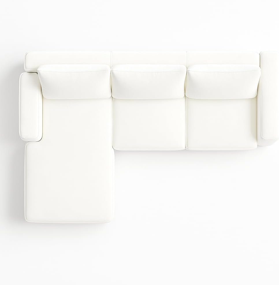 KUSTOMDECO 3 Seater L-Shaped Sectional Sofa with Cushions | Comfortable Living Room Furniture | Balcony furniture Sofa with Pillows | Modern Design (White) - Image 2