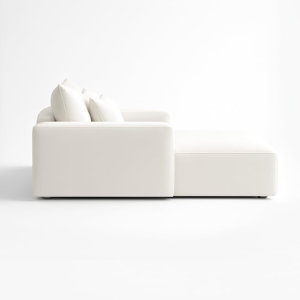 KUSTOMDECO 3 Seater L-Shaped Sectional Sofa with Cushions | Comfortable Living Room Furniture | Balcony furniture Sofa with Pillows | Modern Design (White) - Image 3