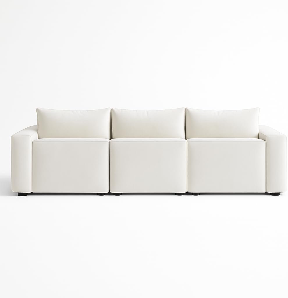 KUSTOMDECO 3 Seater L-Shaped Sectional Sofa with Cushions | Comfortable Living Room Furniture | Balcony furniture Sofa with Pillows | Modern Design (White) - Image 4