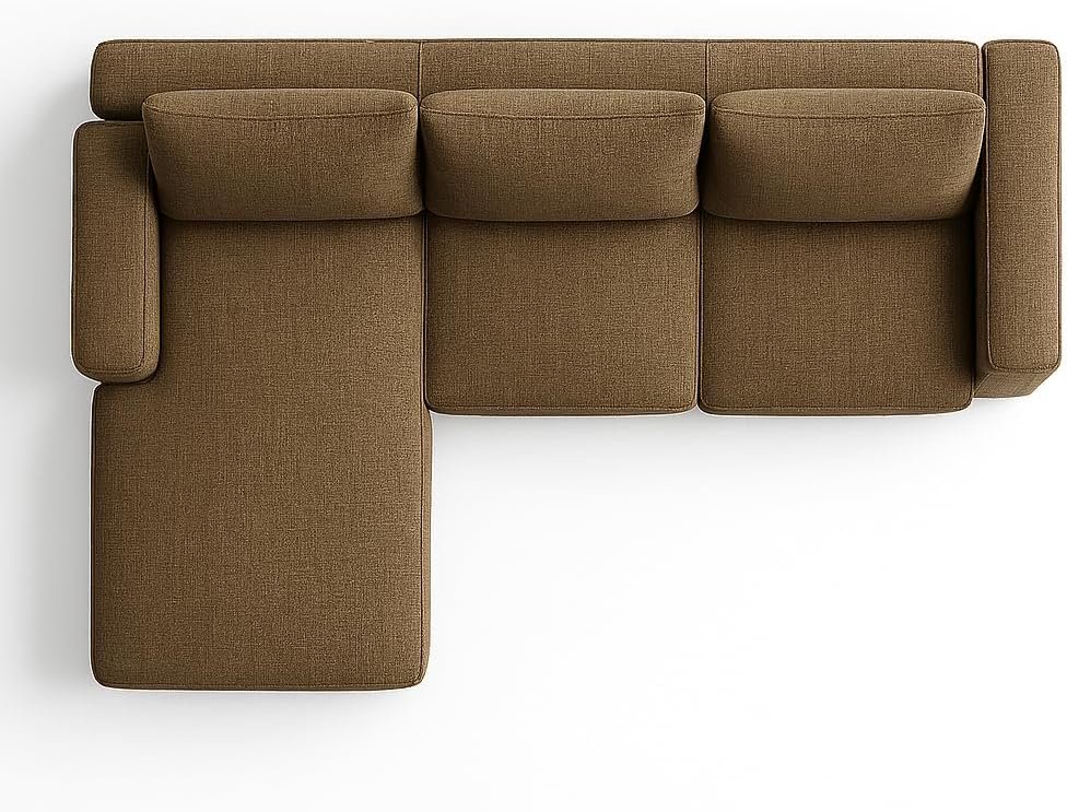 KUSTOMDECO 3 Seater L-Shaped Sectional Sofa with Cushions | Comfortable Living Room Furniture | Balcony furniture Sofa with Pillows | Modern Design (Warm Camel Beige) - Image 2