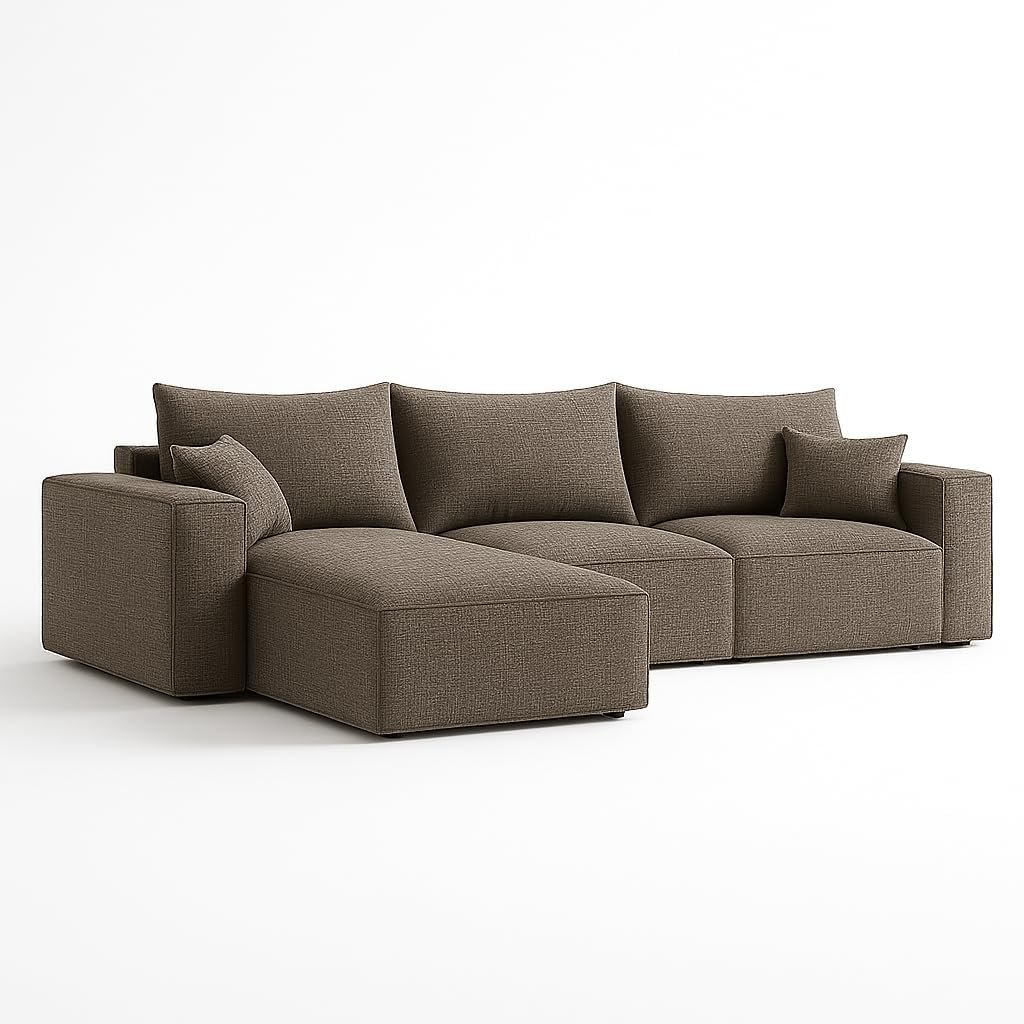 KUSTOMDECO 3 Seater L-Shaped Sectional Sofa with Cushions | Comfortable Living Room Furniture | Balcony furniture Sofa with Pillows | Modern Design (Taupe Gray)
