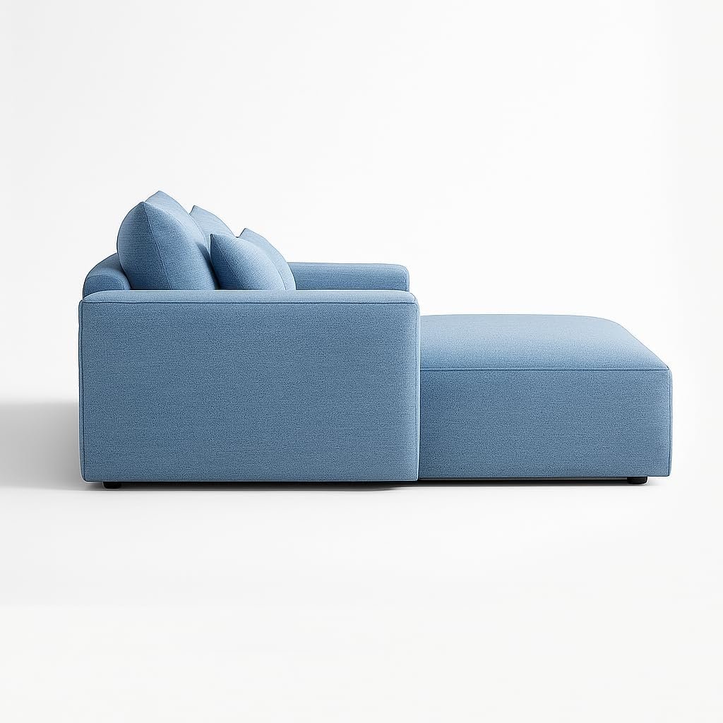 KUSTOMDECO 3 Seater L-Shaped Sectional Sofa with Cushions | Comfortable Living Room Furniture | Balcony furniture Sofa with Pillows | Modern Design (Powder Blue) - Image 3