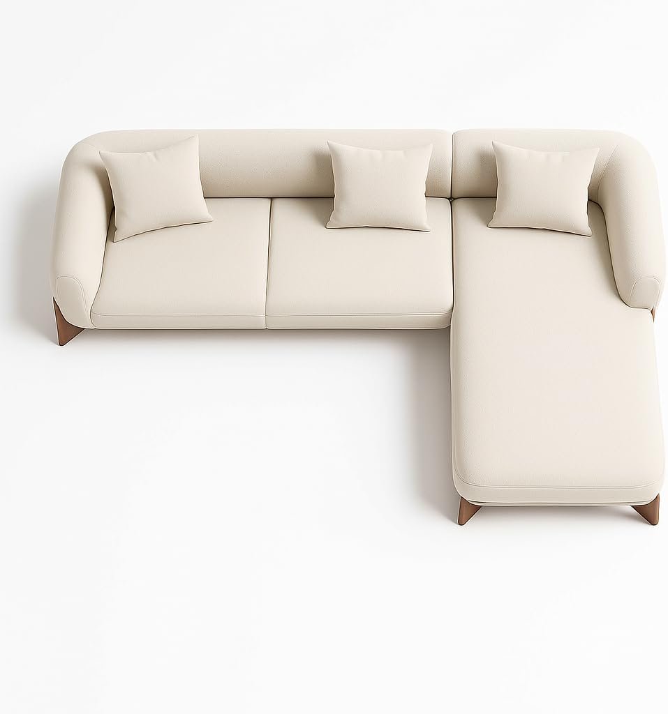 KUSTOMDECO Astoria Fleece Fabric Sofa | L-Shape Sofa Set | Sectional Sofa for Living Room Furniture | Premium Soft Upholstery | Corner Couch | Cozy Modern Design (Off White) - Image 4