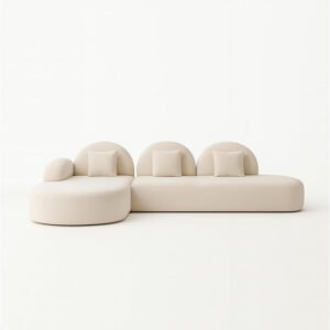 KUSTOMDECO Luxury Velvet Sectional Sofa Set | Beige Overstuffed L-Shaped Sofa Set Modular Cloud-Shaped Corner Sofa with Footstool Living Room Furniture (L Shape Right Only)