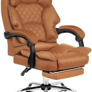 RESTI Gaming Chair Pu Leather, High Back Swivel Chair Recliner with Lumbar Support | Adjustable Height, Silent Wheels, Diamond Stitch | Tilt Lock, Foam Padding, Chrome Base (Brown)