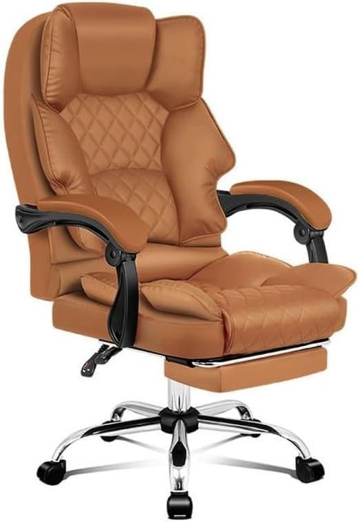 RESTI Gaming Chair Pu Leather, High Back Swivel Chair Recliner with Lumbar Support | Adjustable Height, Silent Wheels, Diamond Stitch | Tilt Lock, Foam Padding, Chrome Base (Brown)