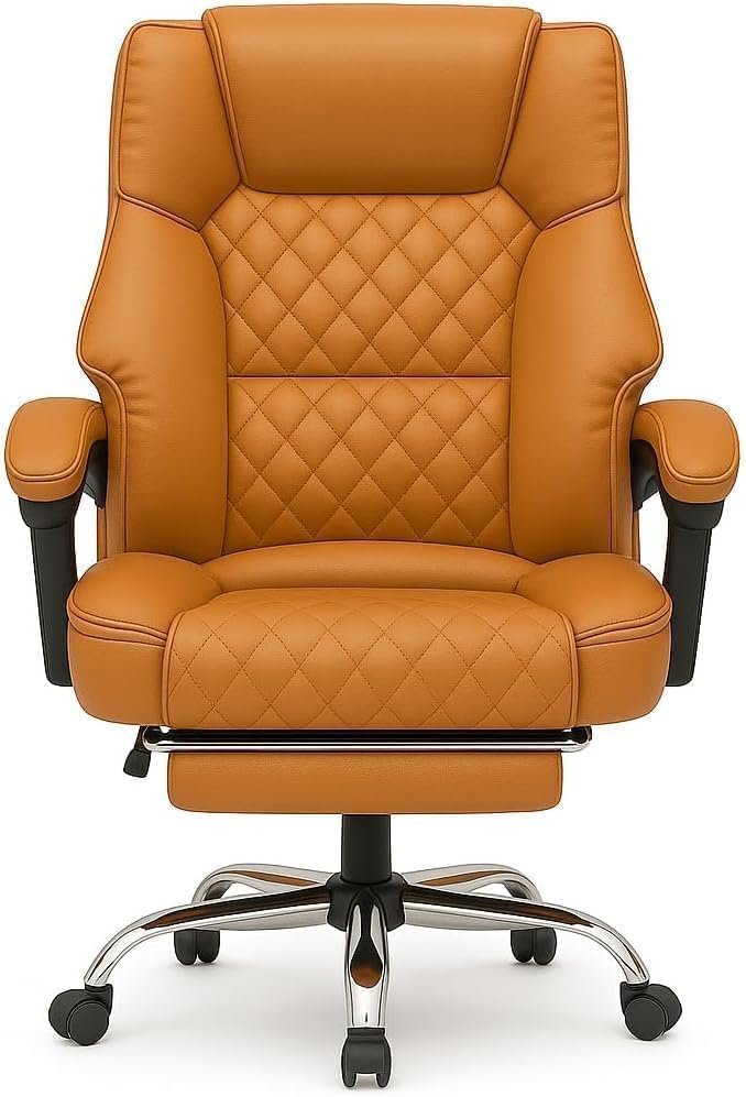 RESTI Gaming Chair Pu Leather, High Back Swivel Chair Recliner with Lumbar Support | Adjustable Height, Silent Wheels, Diamond Stitch | Tilt Lock, Foam Padding, Chrome Base (Brown) - Image 4