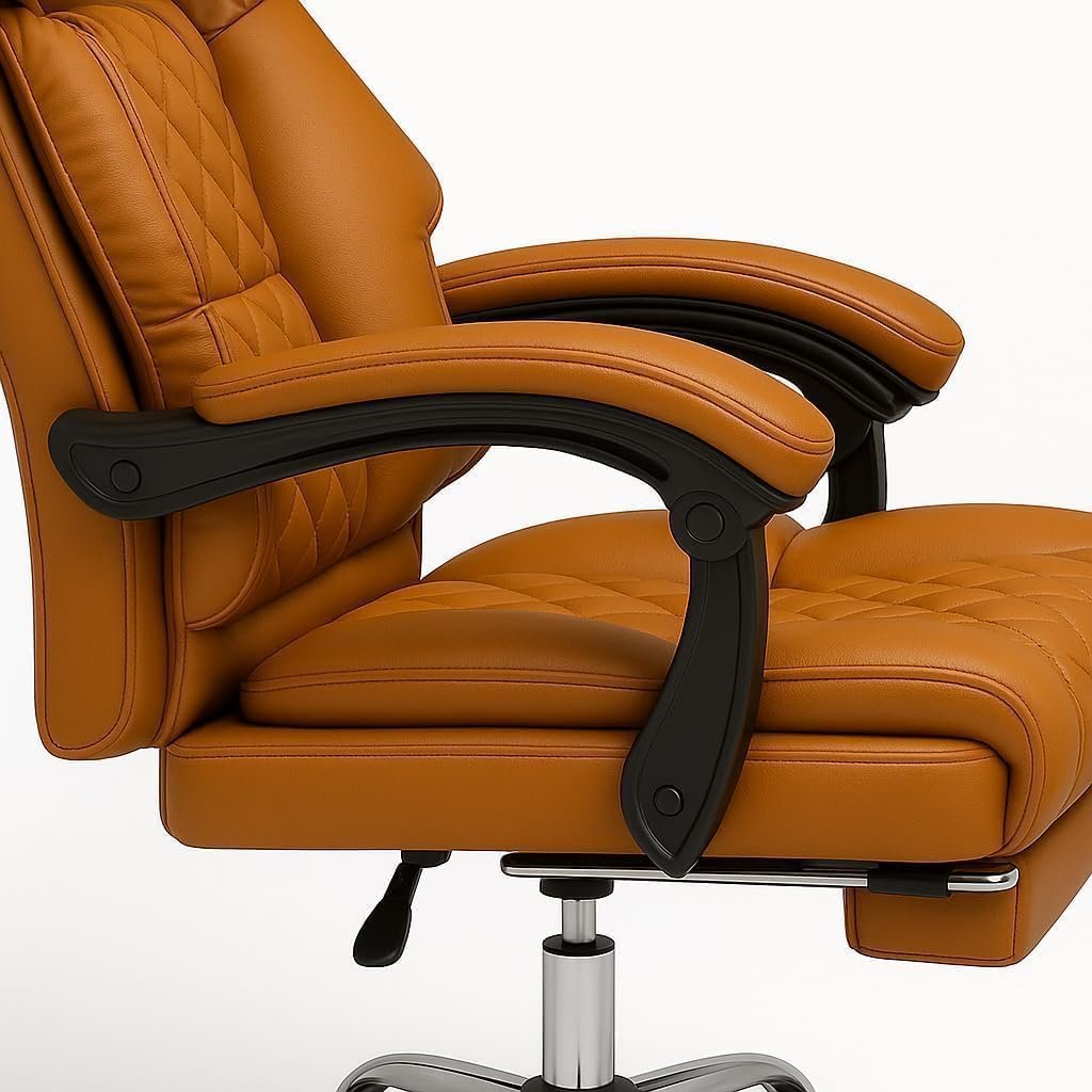 RESTI Gaming Chair Pu Leather, High Back Swivel Chair Recliner with Lumbar Support | Adjustable Height, Silent Wheels, Diamond Stitch | Tilt Lock, Foam Padding, Chrome Base (Brown) - Image 5
