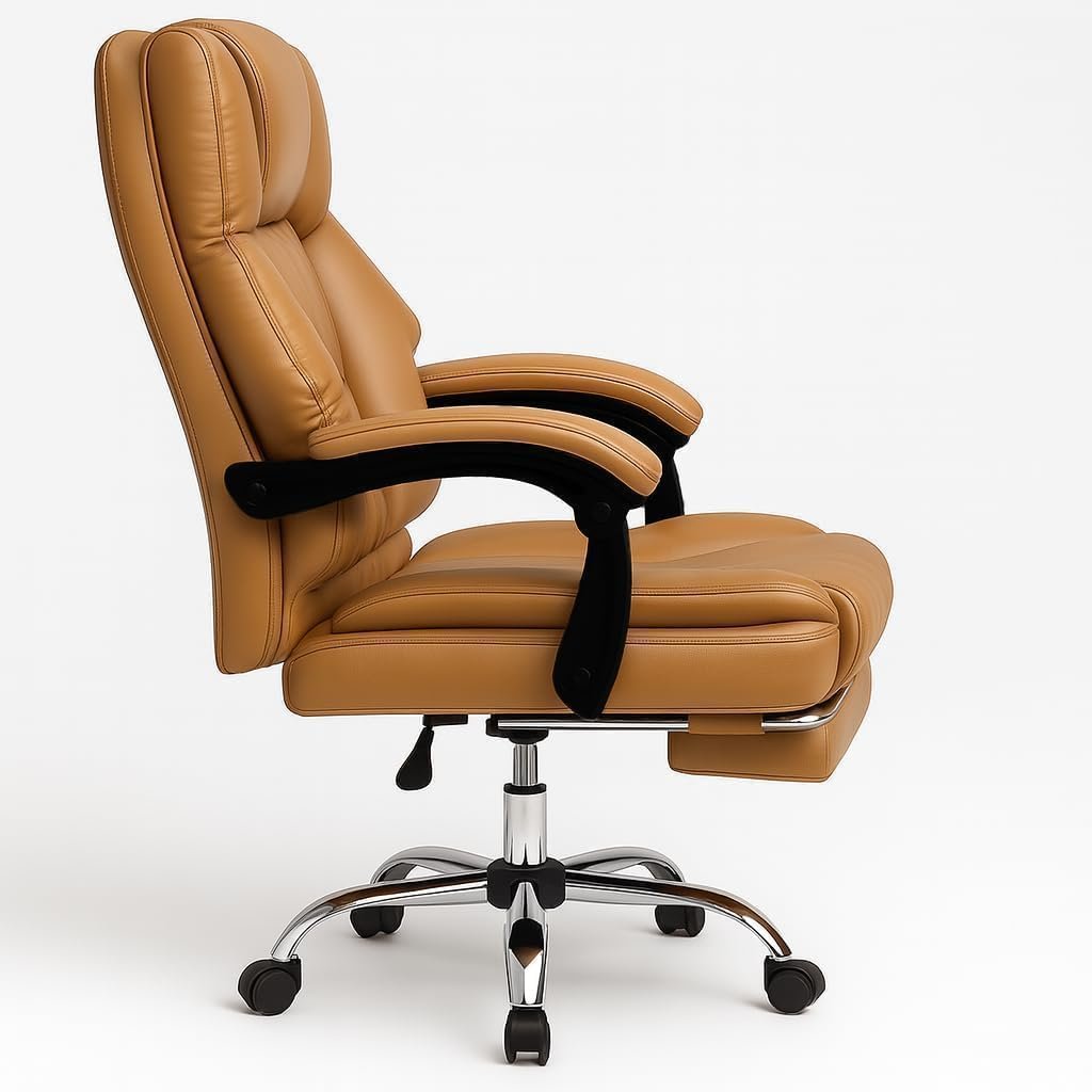 RESTI Gaming Chair Pu Leather, High Back Swivel Chair Recliner with Lumbar Support | Adjustable Height, Silent Wheels, Diamond Stitch | Tilt Lock, Foam Padding, Chrome Base (Brown) - Image 6