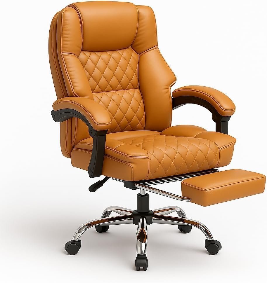 RESTI Gaming Chair Pu Leather, High Back Swivel Chair Recliner with Lumbar Support | Adjustable Height, Silent Wheels, Diamond Stitch | Tilt Lock, Foam Padding, Chrome Base (Brown) - Image 7