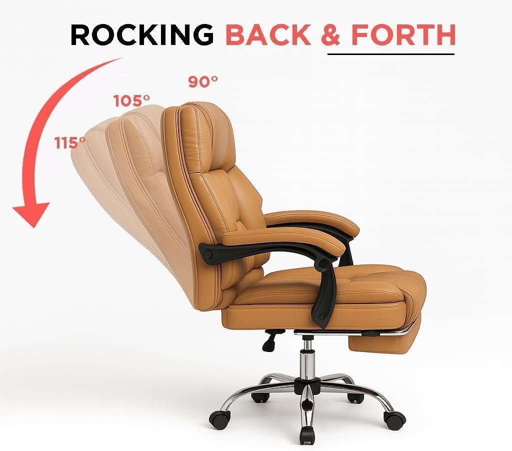 RESTI Gaming Chair Pu Leather, High Back Swivel Chair Recliner with Lumbar Support | Adjustable Height, Silent Wheels, Diamond Stitch | Tilt Lock, Foam Padding, Chrome Base (Brown) - Image 8