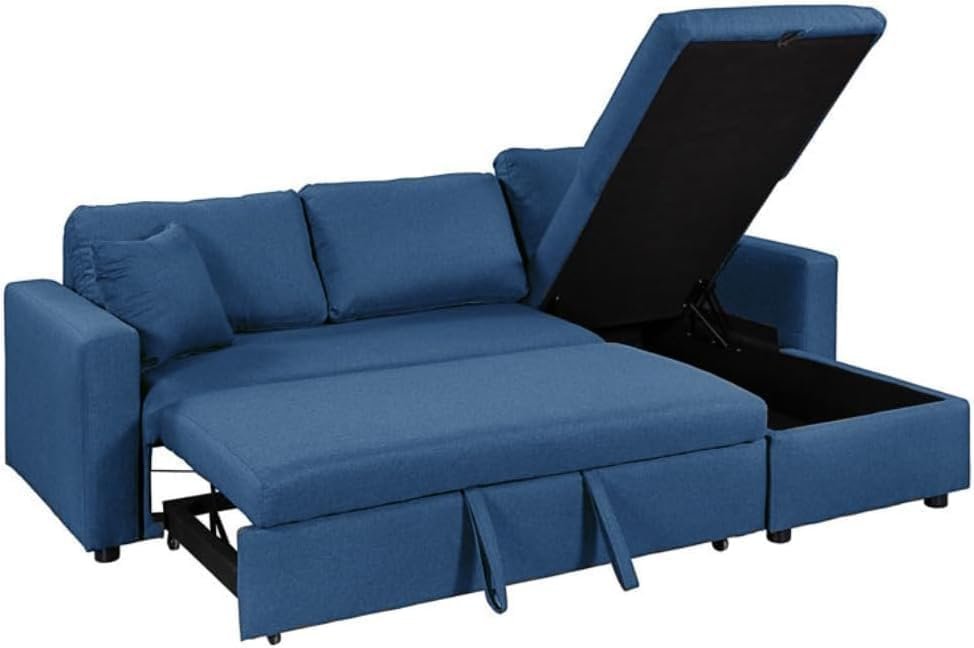 RESTI RIDA 3-Seater L-Shaped Sofa Cum Bed with Storage | Convertible Fabric Corner Couch for Living Room Furniture Cushion Back Track Arms & Metal Frame Blue - Image 7