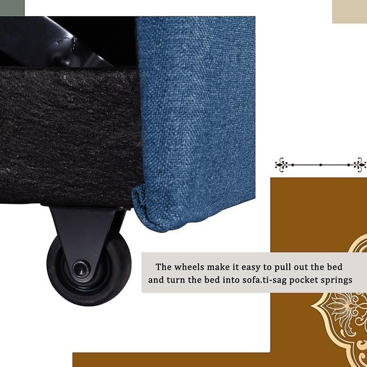 RESTI RIDA 3-Seater L-Shaped Sofa Cum Bed with Storage | Convertible Fabric Corner Couch for Living Room Furniture Cushion Back Track Arms & Metal Frame Blue - Image 9