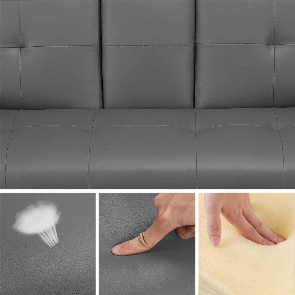 RESTI TUFI Sofa Bed – Convertible Faux Leather Loveseat Sleeper with Armrest & Cup Holders | Upholstered Couch for Small Spaces, Living Room or Guest Room | Compact Sofa Cum Bed (Grey) - Image 5