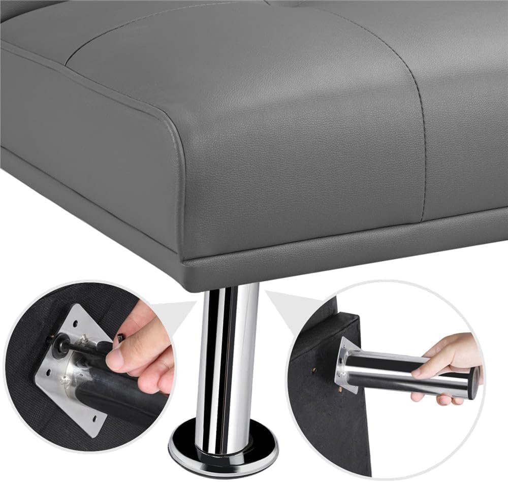 RESTI TUFI Sofa Bed – Convertible Faux Leather Loveseat Sleeper with Armrest & Cup Holders | Upholstered Couch for Small Spaces, Living Room or Guest Room | Compact Sofa Cum Bed (Grey) - Image 6