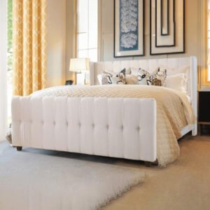 Karnak Diamond Upholstered Velvet Bed - Timberwolf, Twin: 120 x 200cm