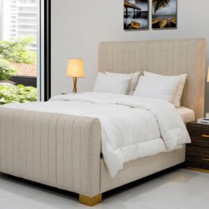 Karnak Elegant Upholstered Velvet Bed - Khaki, Twin: 120 x 200cm