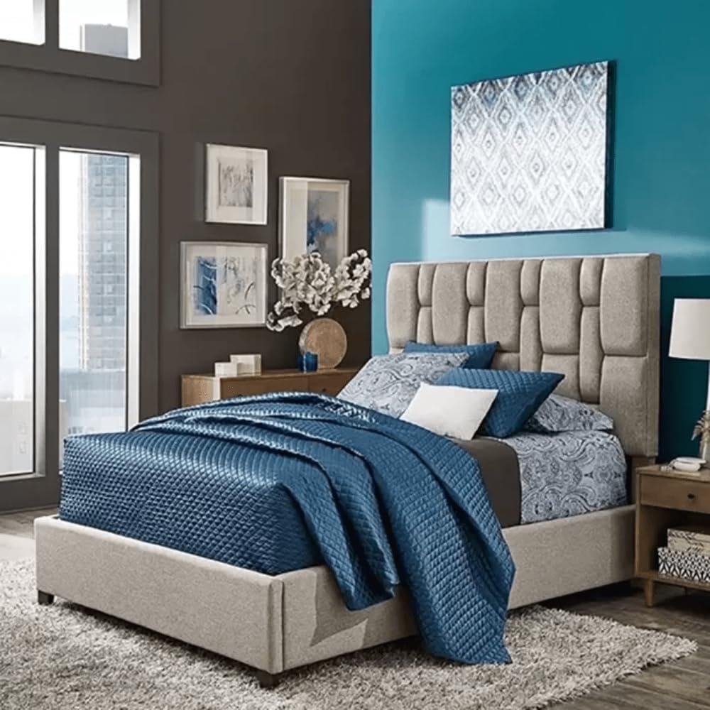 Karnak Estella Premium Upholstered Velvet Bed - Off-White, Queen: 160 x 200cm