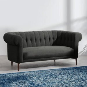 Karnak Classic Rolled 2 Seater Fabric Sofa – Black