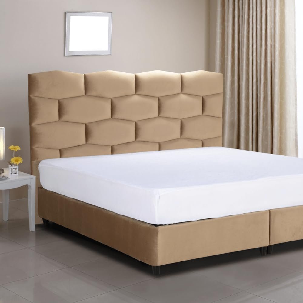 Karnak Supreme Upholstered Velvet Bed - Khaki, Queen: 160 x 200cm