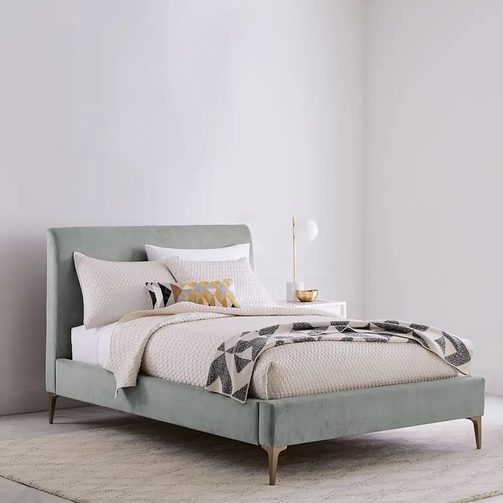 Karnak Garnett Upholstered Velvet Bed - Queen: 160 x 200cm, Blue - Image 2