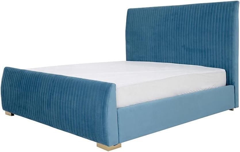 Karnak Raymond Upholstered Velvet Bed - Teal Blue, Queen: 160 x 200cm - Image 3