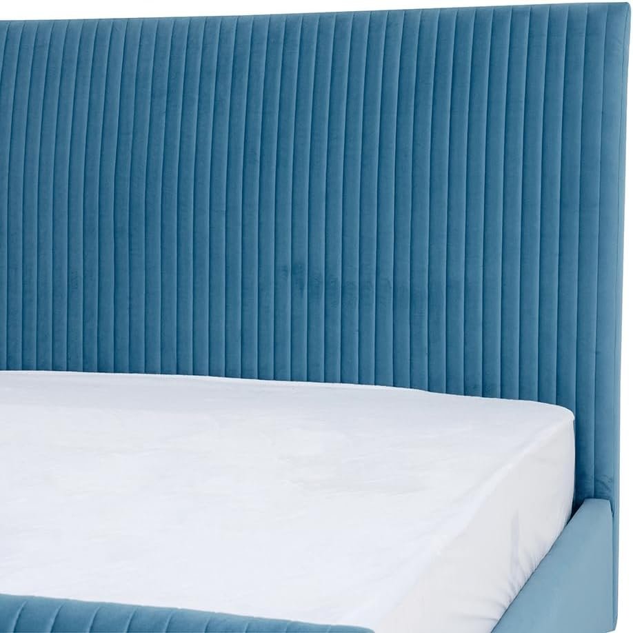 Karnak Raymond Upholstered Velvet Bed - Teal Blue, Queen: 160 x 200cm - Image 4