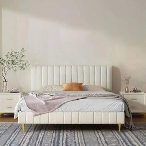 Karnak Brookshire Panel Velvet Upholstery Bed - Queen: 160 x 200cm, Off-White