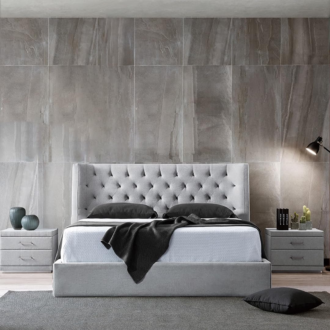 Karnak Montgomery Platform Frame Linen Upholstery Bed - Twin: 120 x 200cm, Grey