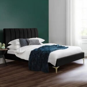 Karnak Jasmine Tufted Luxurious Velvet Upholstery Bed - King: 180 x 200cm, Black
