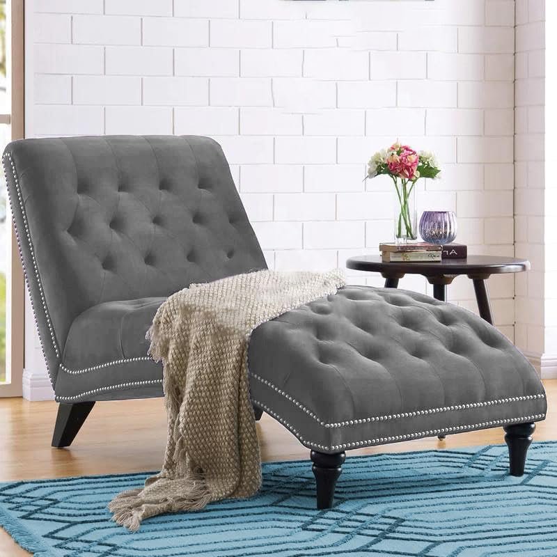 Karnak Arnold 1 Seater Velvet Chaise – Light Grey