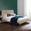Karnak Jasmine Tufted Luxurious Velvet Upholstery Bed - King: 180 x 200cm, Beige