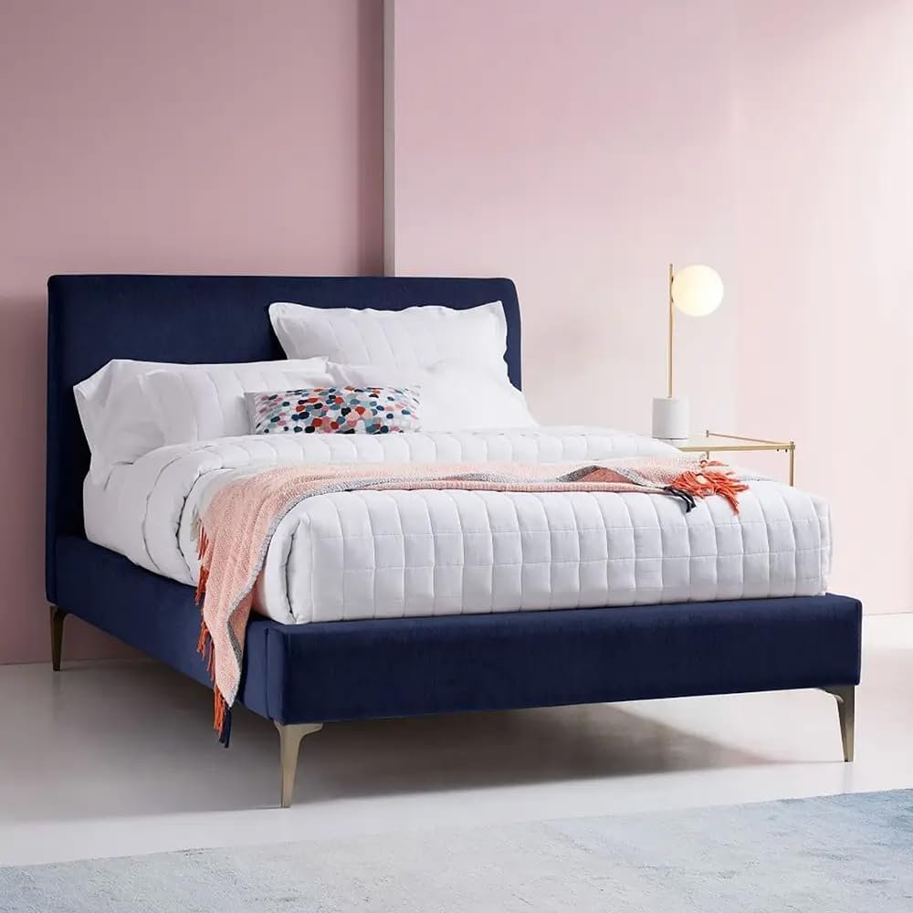 Karnak Garnett Upholstered Velvet Bed - Super King: 200 x 200cm, Blue