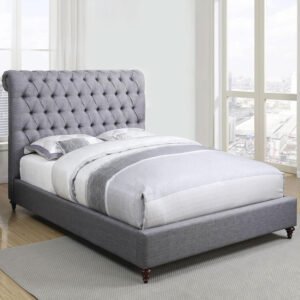 Karnak Rolled Top Upholstered Linen Bed With 2 Nightstand - Grey, Queen: 160 x 200cm