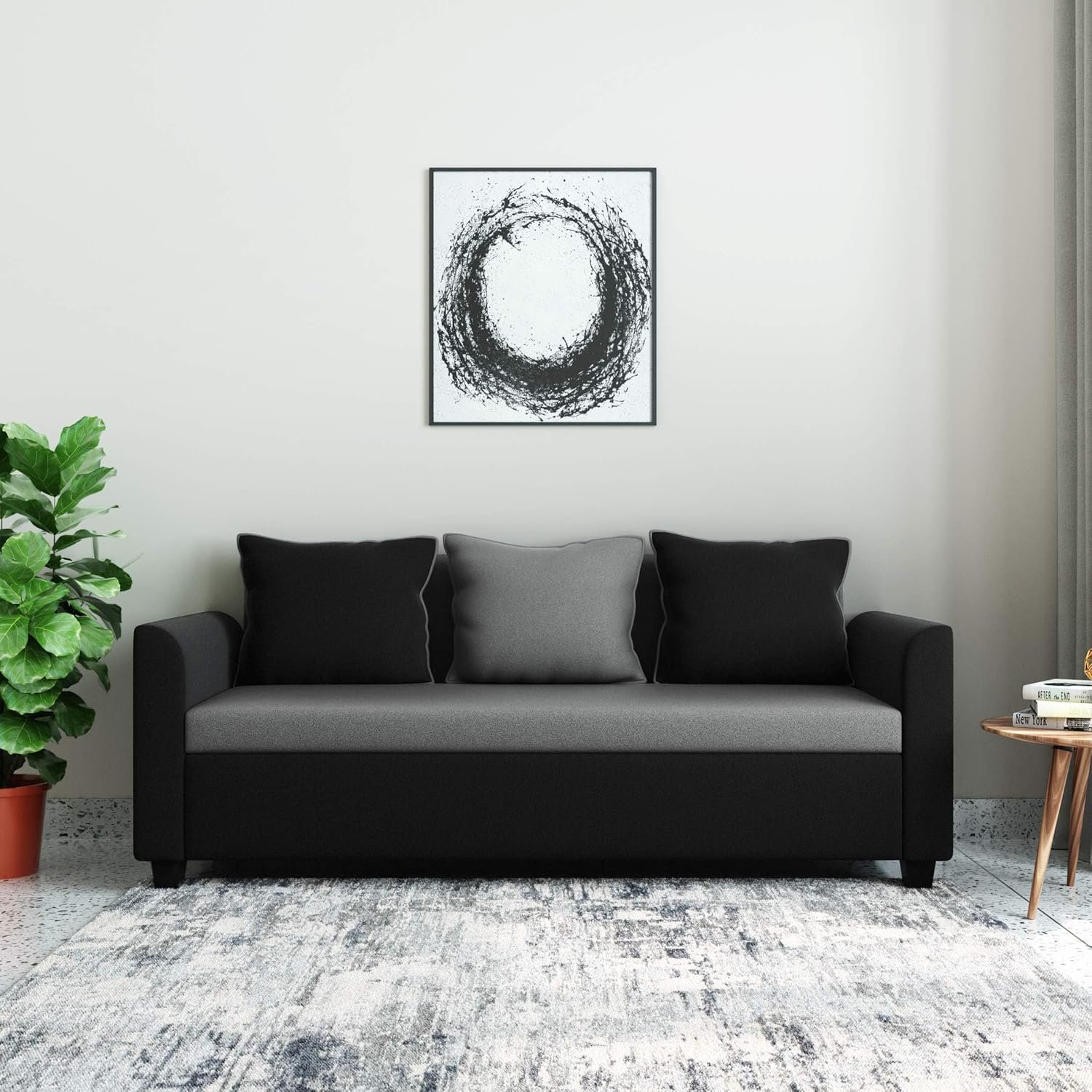 Karnak Dobrev 3 Seater Sectional Polyester Sofa - Black