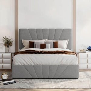 Karnak Blake Platform Frame Linen Upholstery Bed - Twin: 120 x 200cm, Grey